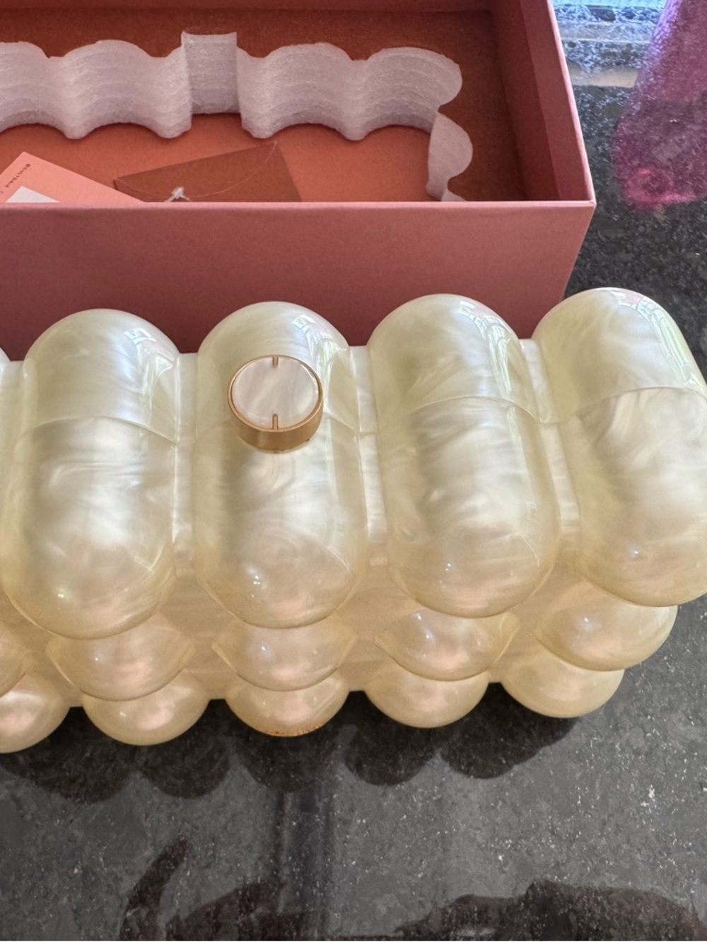 Cult Gaia Pearl Bubble Clutch in Pink Box with Ivory Bubbles - Picture 4 of 5